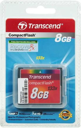 Карта памяти CF Transcend 8 ГБ, 133X, TS8GCF133, 1 шт., без адаптера