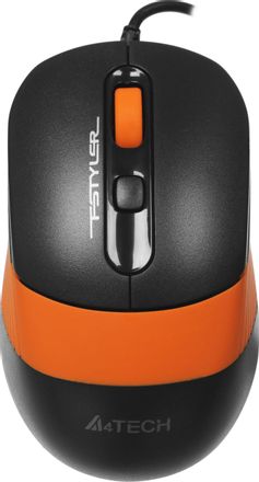 Мышь проводная A4TECH Fstyler FM10, оптическая, USB, 1600dpi, черный и оранжевый [fm10 orange]