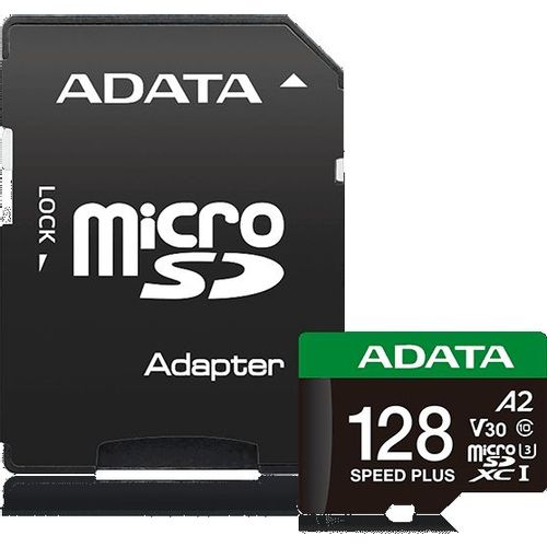 Карта памяти microSDXC UHS-I U3 A-Data Speed Plus 128 ГБ, 180 МБ/с, Class 10, UD128GUI3V30A2SP-RA1, 1 шт., переходник SD