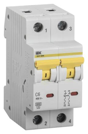 Автоматический выключатель IEK (MVA31-2-006-C) 6A тип C 6кА 2П 400В 2 модуля белый (упак.:1шт)