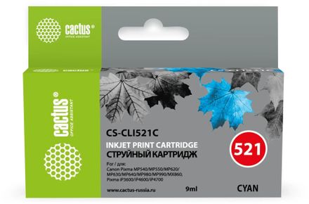 Картридж Cactus CS-CLI521C, голубой / CS-CLI521C