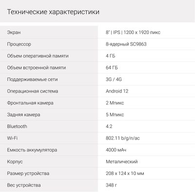 8" Планшет Digma Optima 8404D 4G 4/64 GB SC9863 4G, 1920 x 1200 ...