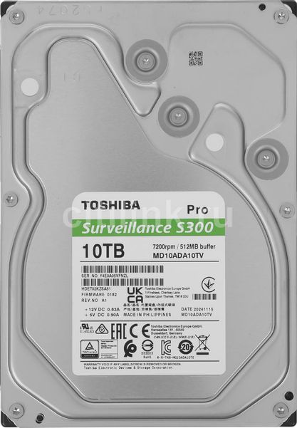 Жесткий диск Toshiba S300 Pro MD10ADA10TV, 10ТБ, HDD, SATA III, 3.5", 7200об/мин