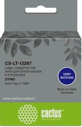 Картридж Cactus CS-LT-12267, 12мм, черный шрифт, прозрачный фон, 4м