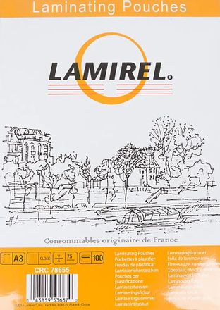 Пленка для ламинирования Fellowes Lamirel, 75мкм, 100шт., глянцевая, A3
