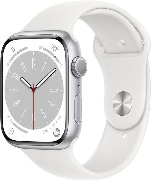 Смарт-часы Apple Watch Series 8 А2771,  45мм,  серебристый / белый [mp6q3ll/a]
