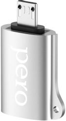 Переходник PERO AD-02, micro USB (m) - USB (f), серебристый