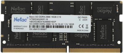 Оперативная память NETAC Basic NTBSD4N26SP-16 DDR4 -  1x 16ГБ 2666МГц, для ноутбуков (SO-DIMM),  Ret