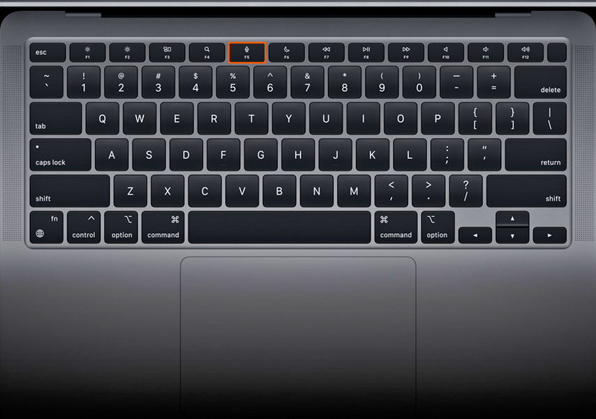 У MacBook Air 2020 функция диктовки назначена на клавишу F5
