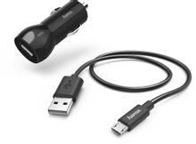 Изображение товара Автомобильное зарядное устройство HAMA H-183246,  USB-A,  microUSB, 12Вт, 2.4A, черный [00183246]
