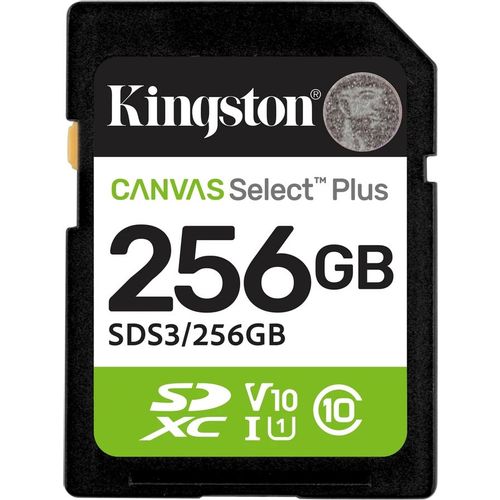 Карта памяти SDXC UHS-I U1 Kingston Canvas Select Plus 256 ГБ, 150 МБ/с, Class 10, SDS3/256GB, 1 шт., без адаптера