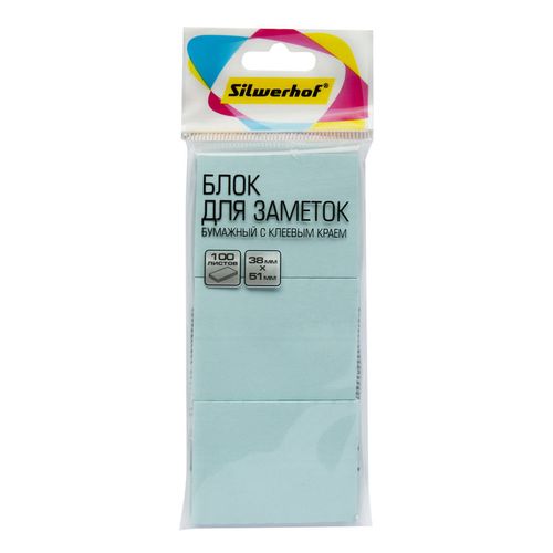 Блок самоклеящийся бумажный Silwerhof 38x51, 100 л, пастель, голубой, 3шт 12 шт./кор.