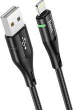 Изображение товара Кабель Hoco U93 Shadow iP, Lightning (m) - USB (m), 1.2м, в оплетке, 2.4A, черный