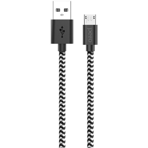 Кабель PERO DC-04, micro USB (m) — USB (m), 2A, серебристый / черный [prdc-04mu2msb]