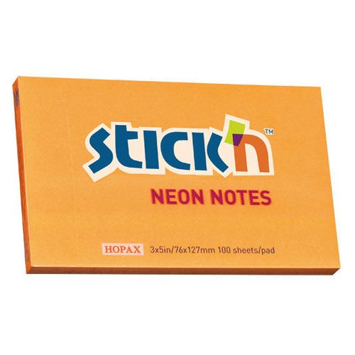 Блок самоклеящийся бумажный STICK`N 21168, 76x127, 100 л, неон, оранжевый 12 шт./кор.