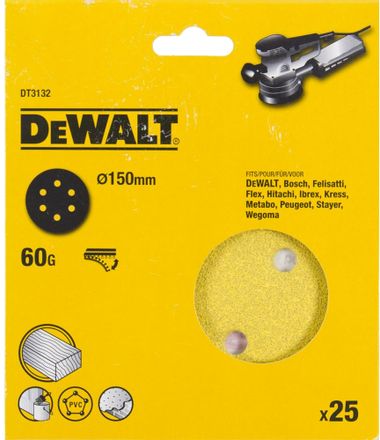 Круг шлифовальный 25 шт. DeWALT DT3132-QZ, 150мм, по дереву, металлу
