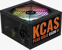 Блок питания Aerocool KCAS PLUS GOLD 850W ARGB,  850Вт,  80 PLUS GOLD,  120мм, черный, retail [kcas plus 850g](Б/У)