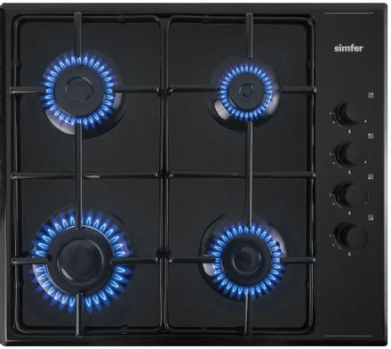 Газовая варочная панель Simfer H60Q40B440, 4 конфорки, эмалированная сталь, черный