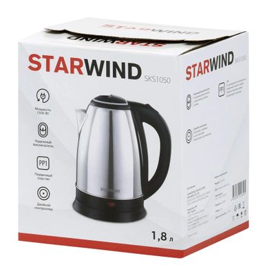 Чайник электрический StarWind SKS1050, 1500Вт, серебристый и черный ...