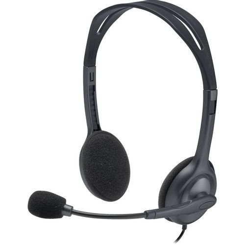 Гарнитура Logitech H111, для контактных центров, накладные, проводные, серый [981-000593]