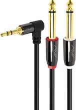 Изображение товара Кабель аудио CAWEON GIR,  Jack 3.5 (m)  (Г-образный) -  2xJack 6.3 (m),  медь луженая, 2м, GOLD,  черный [gir-2m]