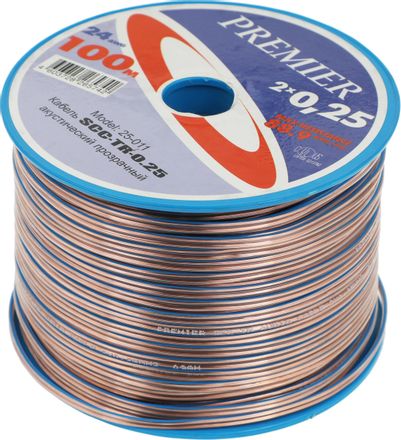 Кабель акустический PREMIER SCC-TR CCA,  2х0.25 кв.мм,  омедненный, 100м, прозрачный [25-011 100]