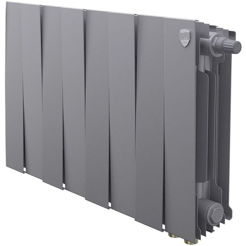 Радиатор биметаллический ROYAL THERMO Pianoforte 300 VR80, 8 секций, нижнее правое подключение, серебристый