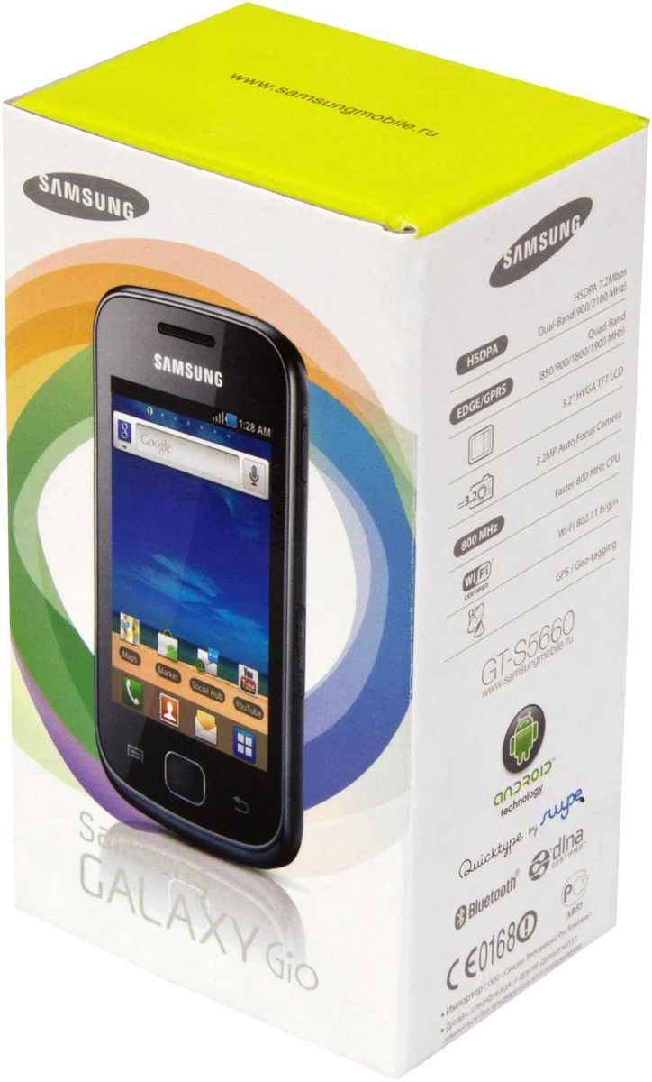 Характеристики Смартфон Samsung Galaxy Gio GT-S5660, темно-серый (612750)  смотреть в СИТИЛИНК