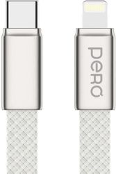 Изображение товара Кабель PERO DC18,  Lightning (m) -  USB Type-C (m),  1.5м,  плоский,  3A,  серебристый [prdc-18clwh]