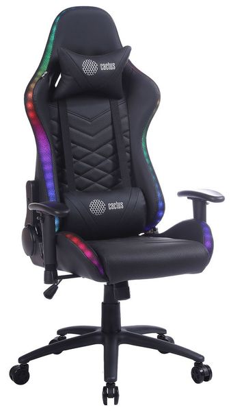 Кресло игровое Cactus с RGB-подсветкой, на колесиках, эко.кожа, черный [cs-chr-0099bl]