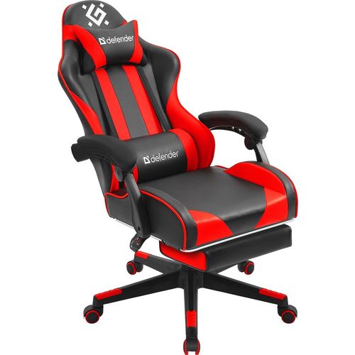 Кресло игровое Defender Rock, экокожа, до 120кг, черный/красный