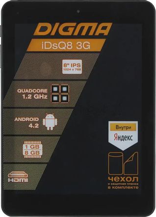 8" Планшет Digma iDsQ 8 3G 1/8 GB A31S 3G, 1024 x 768, Android 4.2, черный