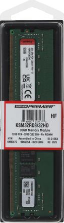 Память DDR4 Kingston KSM32RD8/32HD 32ГБ RDIMM, ECC, registered, PC4-25600, CL22, 3200МГц