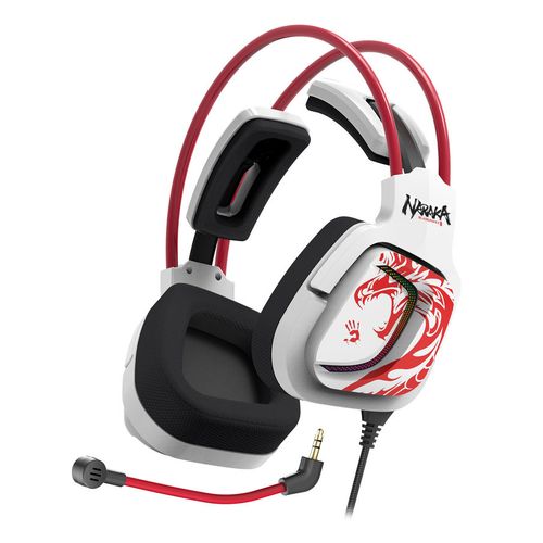 Гарнитура игровая A4TECH Bloody G575 Naraka, для компьютера, мониторные, проводные, белый / красный