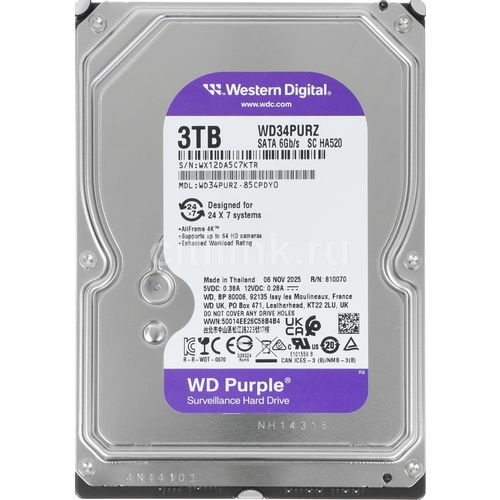 3ТБ Жесткий диск WD Purple WD34PURZ, SATA III