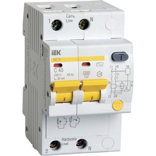 Автоматический выключатель дифф. тока IEK АД12 (MAD10-2-040-C-030) 40A тип C 4.5кА 2П 230В 3 модуля белый (упак.:1шт)