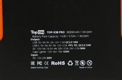 Внешний аккумулятор (Power Bank) TopON TOP-X38PRO,  38000мAч,  черный/оранжевый