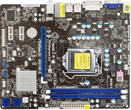 Материнская плата ASRock H61M-S, LGA 1155, Intel H61(B3), mATX, Ret