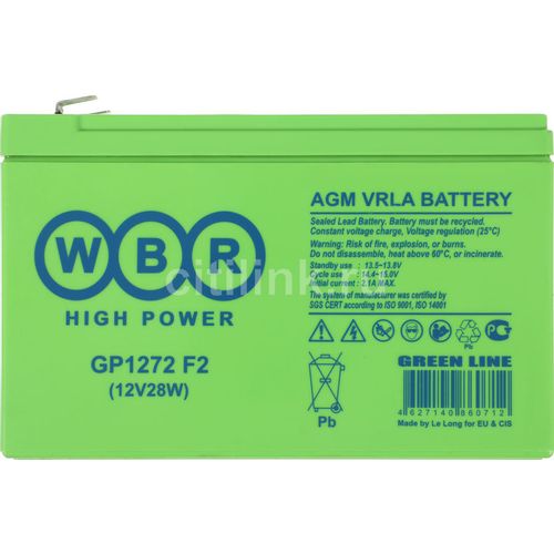 Аккумуляторная батарея WBR GP1272 F2 (12V28W) для ИБП, 12В, 7.2Ач