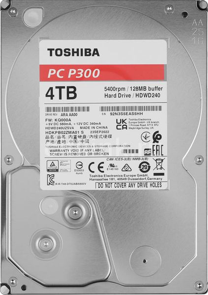 Жесткий диск Toshiba P300 HDWD240UZSVA, 4ТБ, HDD, SATA III, 3.5", 5400об/мин