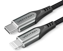 Изображение товара Кабель VENTION TACHF Lightning USB Type-C 1м MFI оплетка черный/серебристый