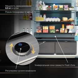 Холодильник трехкамерный Hyundai CM55043F Side by Side, инверторный