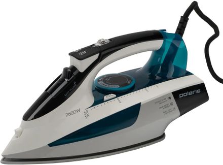 Утюг Polaris PIR 2695AK, с паровым ударом, 2600Вт, с автоотключением, белый и бирюзовый