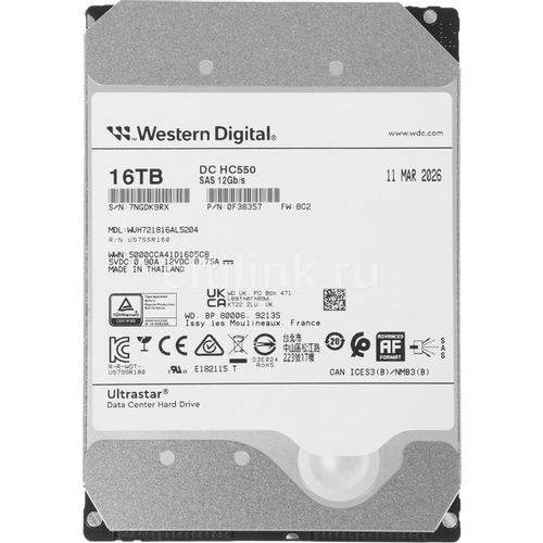 16ТБ Жесткий диск WD Ultrastar DC HC550 WUH721816AL5204, SAS 3.0, 3.5", 7200об/мин [0f38357]