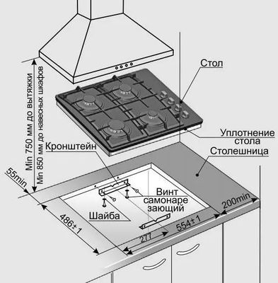 Газовая варочная панель GEFEST СГ СВН 2230 К3, 4 конфорки, закаленное ...