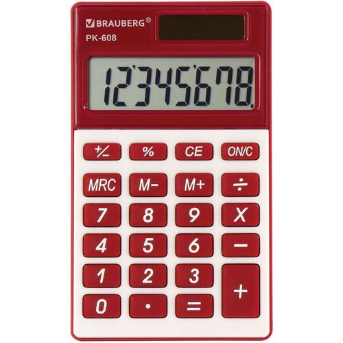 Калькулятор BRAUBERG PK-608-WR, 8-разрядный, бордовый