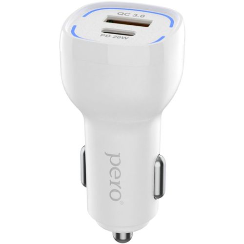 Автомобильное зарядное устройство PERO AC05, USB-A, USB-C, 38Вт, 3A, белый [aс05wh]