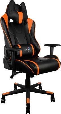 Кресло игровое Aerocool AC220 AIR-BO, на колесиках, ПВХ/полиуретан, черный/оранжевый/оранжевый