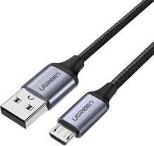 Изображение товара Кабель UGREEN micro USB на USB 2.0 1 метр серый черный для быстрой зарядки и передачи данных