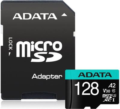 Карта памяти microSDXC UHS-I U3 A-Data Premier Pro 128 ГБ, 100 МБ/с, Class 10, AUSDX128GUI3V30SA2-RA1,  1 шт., переходник SD